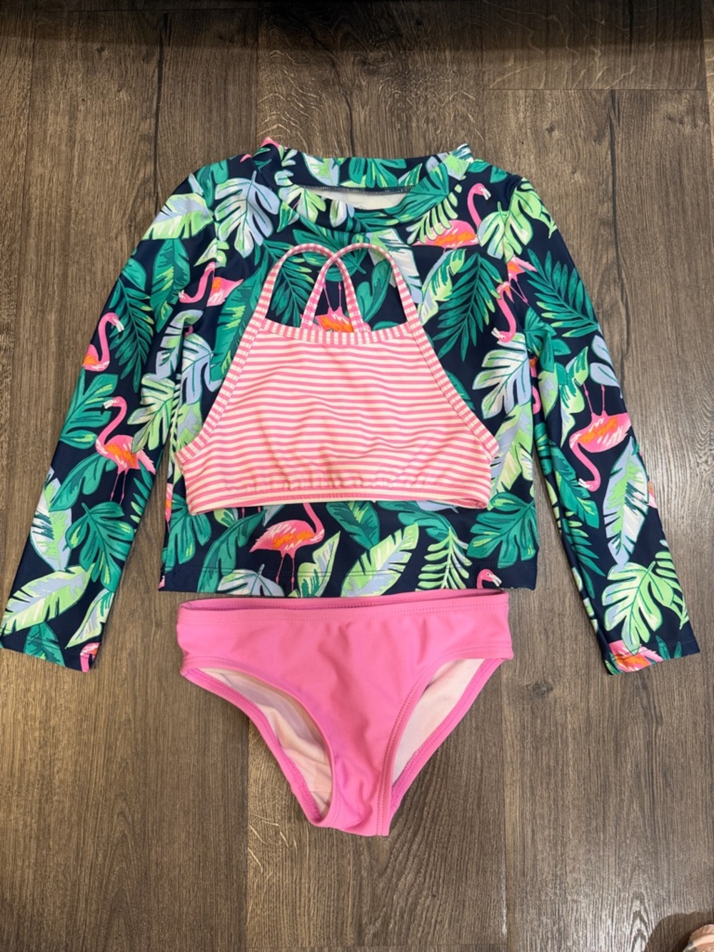 Carter's Girls Navy Tropical Flamingo Rashguard Set with Pink Bikini